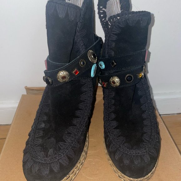 NEW MOU JEWELED ESPADRILLE BLACK SUEDE BOOTS BOOTS - Picture 2 of 6